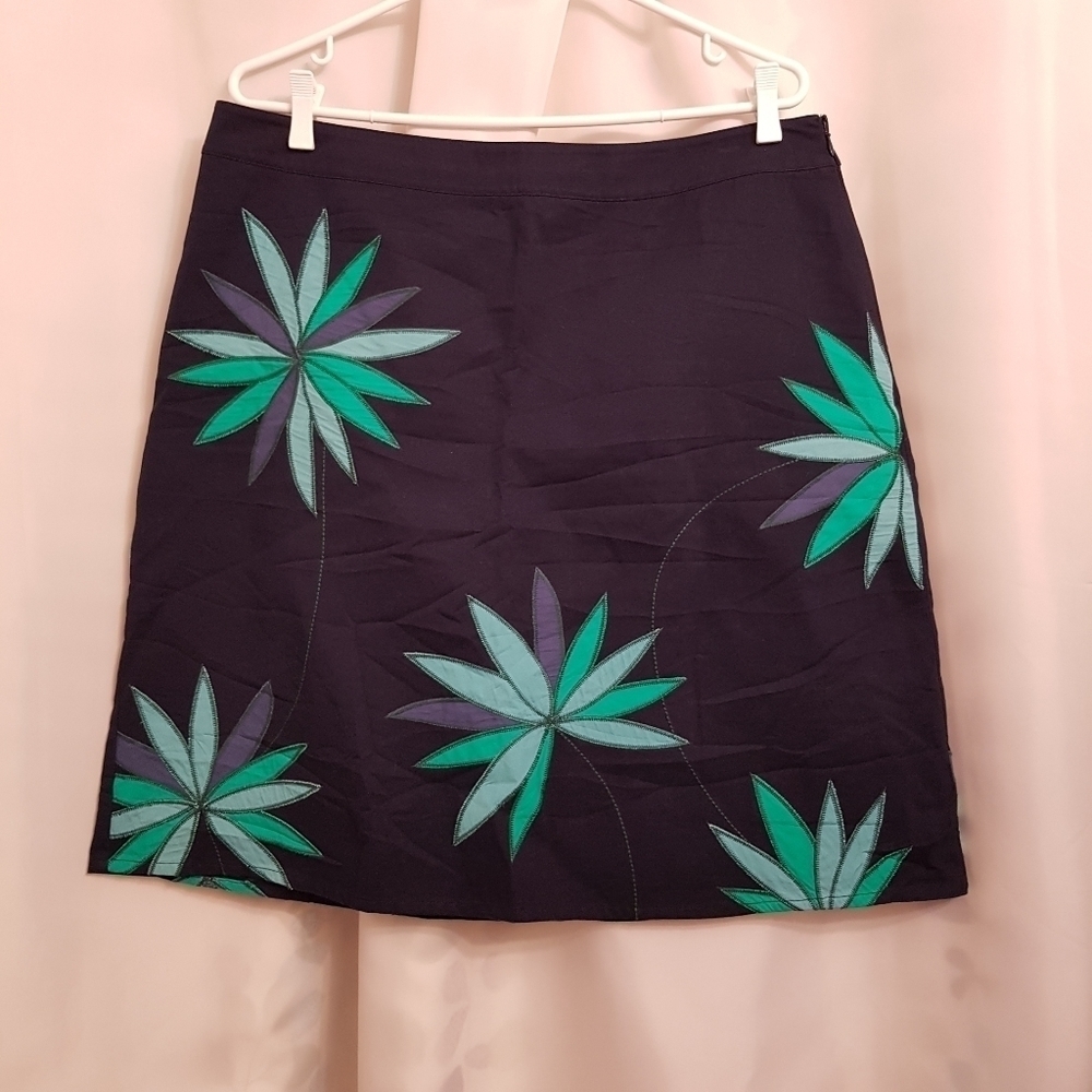 Boden womens blue floral skirt 12R lined, twill